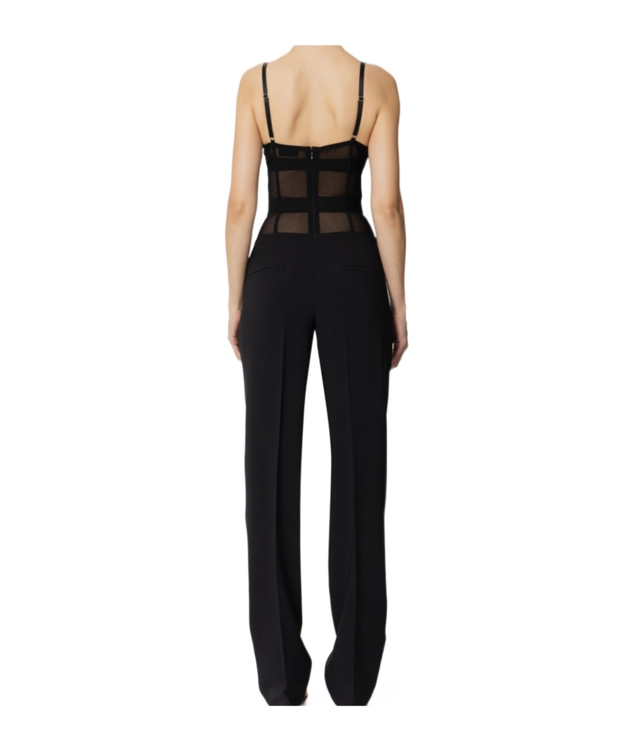 Elisabetta Franchi Lettering Jacquard Crepe Jumpsuit In Black