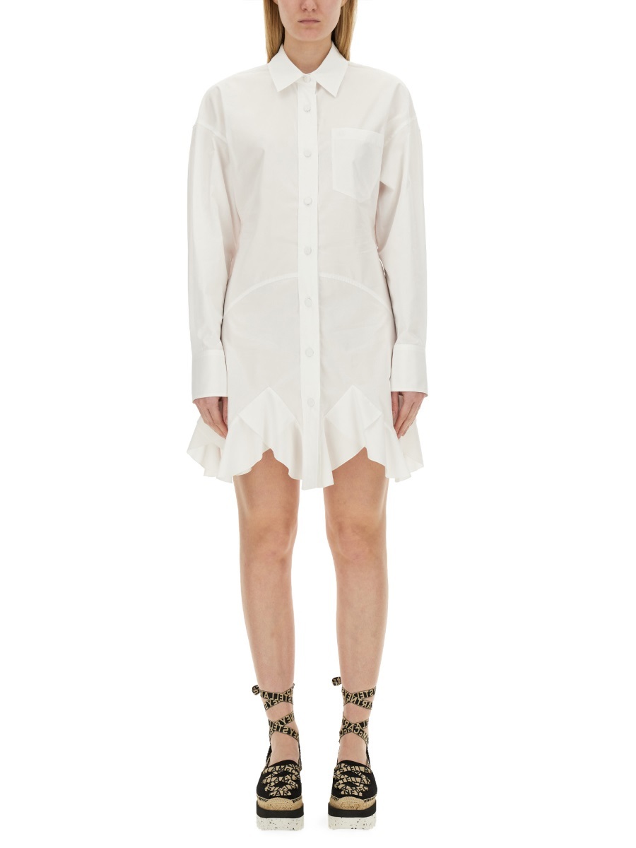 Stella Mccartney Ruffled Mini Shirt Dress In White