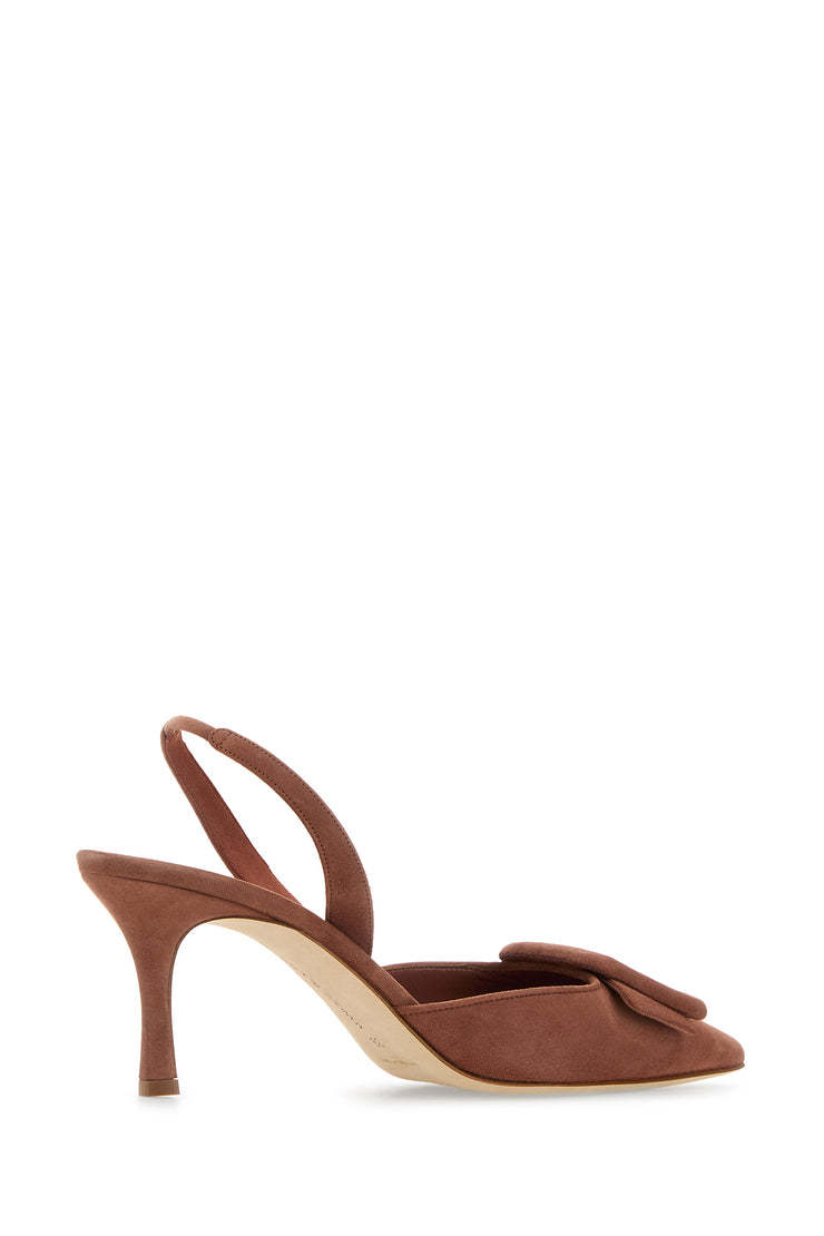 Manolo Blahnik Dark Pink Suede Maysli Pumps In Brown