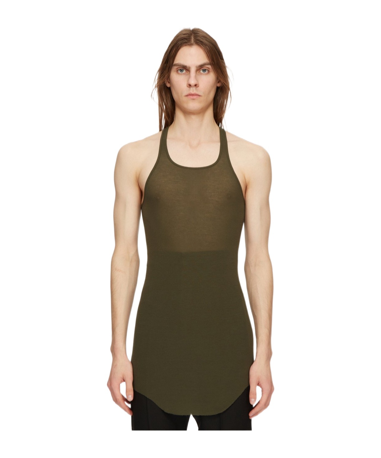 Rick Owens Basic Fine-ribbed Tank Top In Green