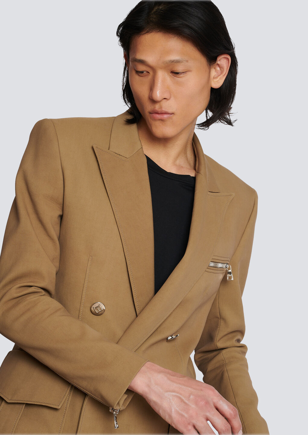 Balmain Cargo Double-breasted Fastening Blazer In Green