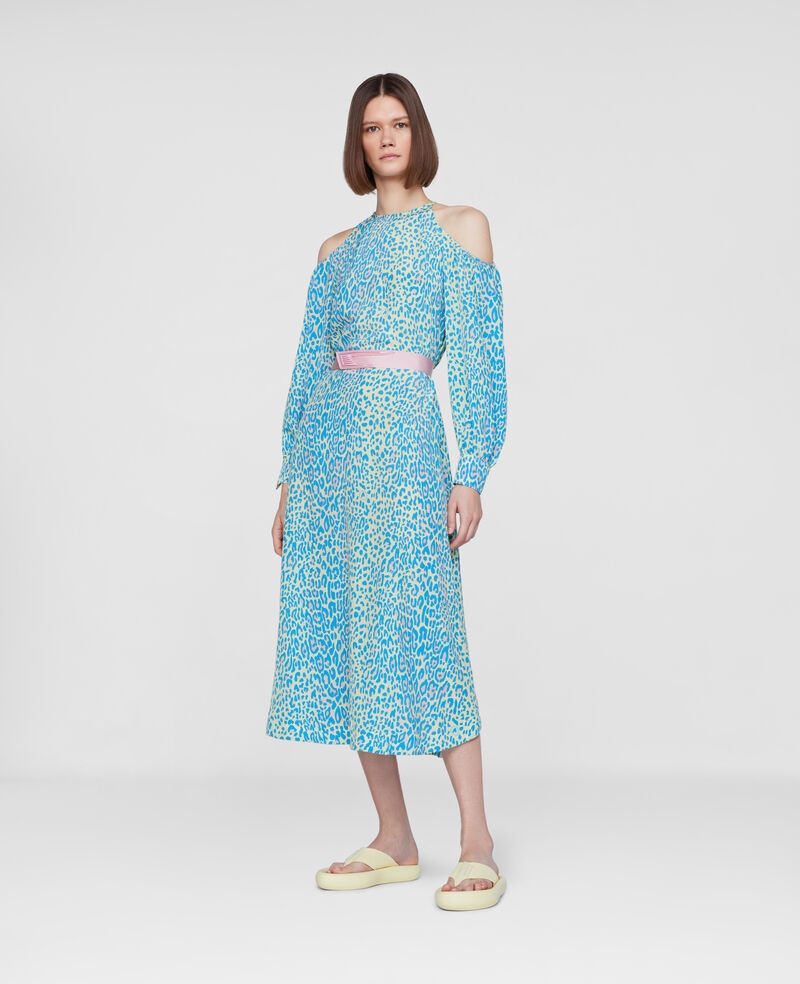 Stella Mccartney Leopard-print Belted Dress In Blue