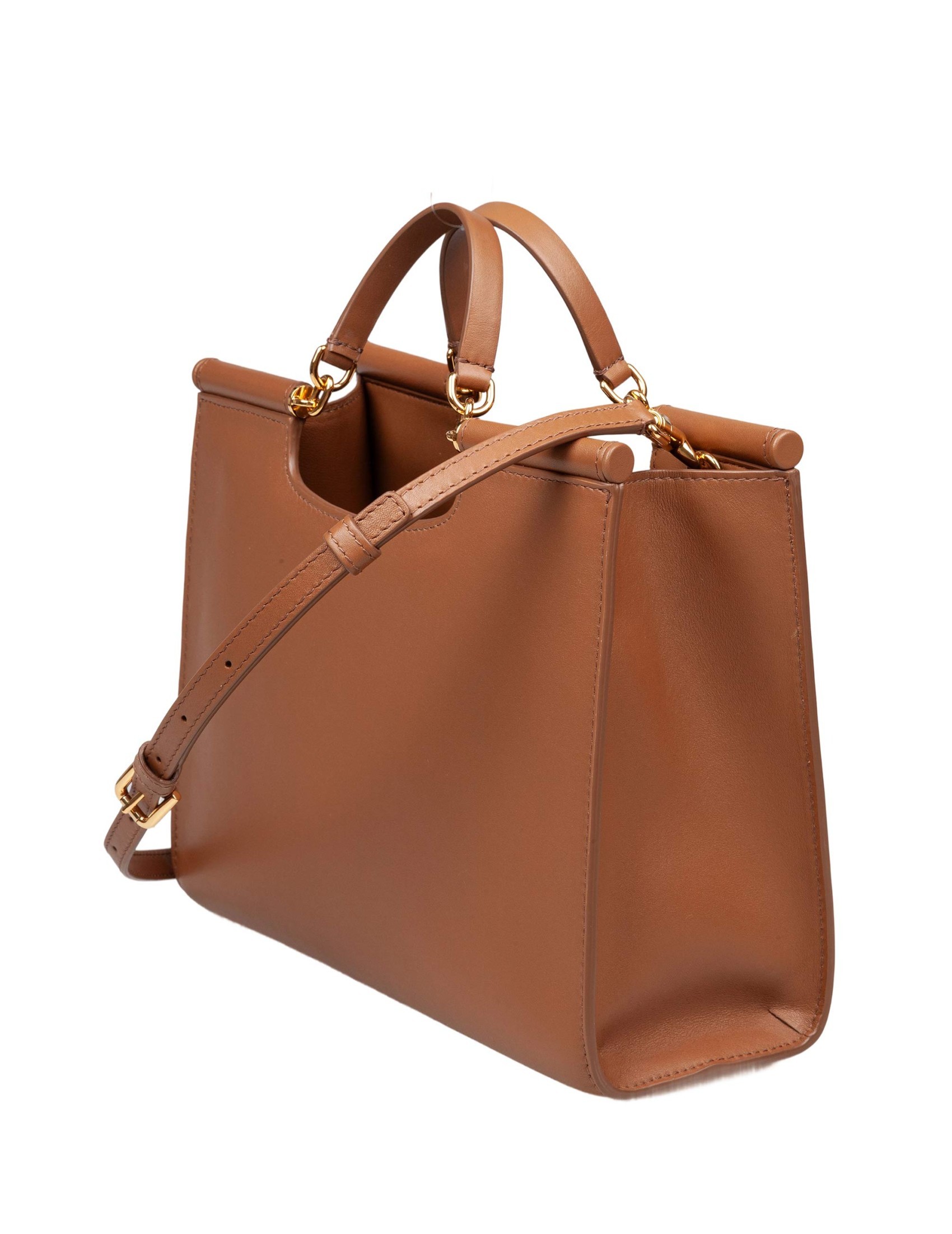 Dolce & Gabbana Sicily Leather Shopping Bag In The Small Size In Brown