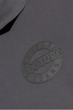 Versace Jeans Couture Logo Print Short-sleeved Polo Shirt In Gray