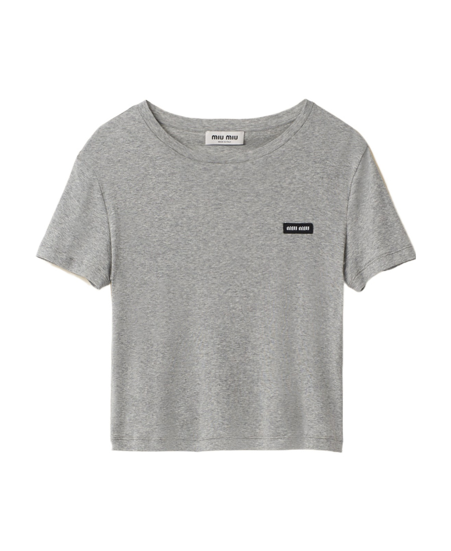 Miu Miu Ribbed Jersey T-shirt In Gray