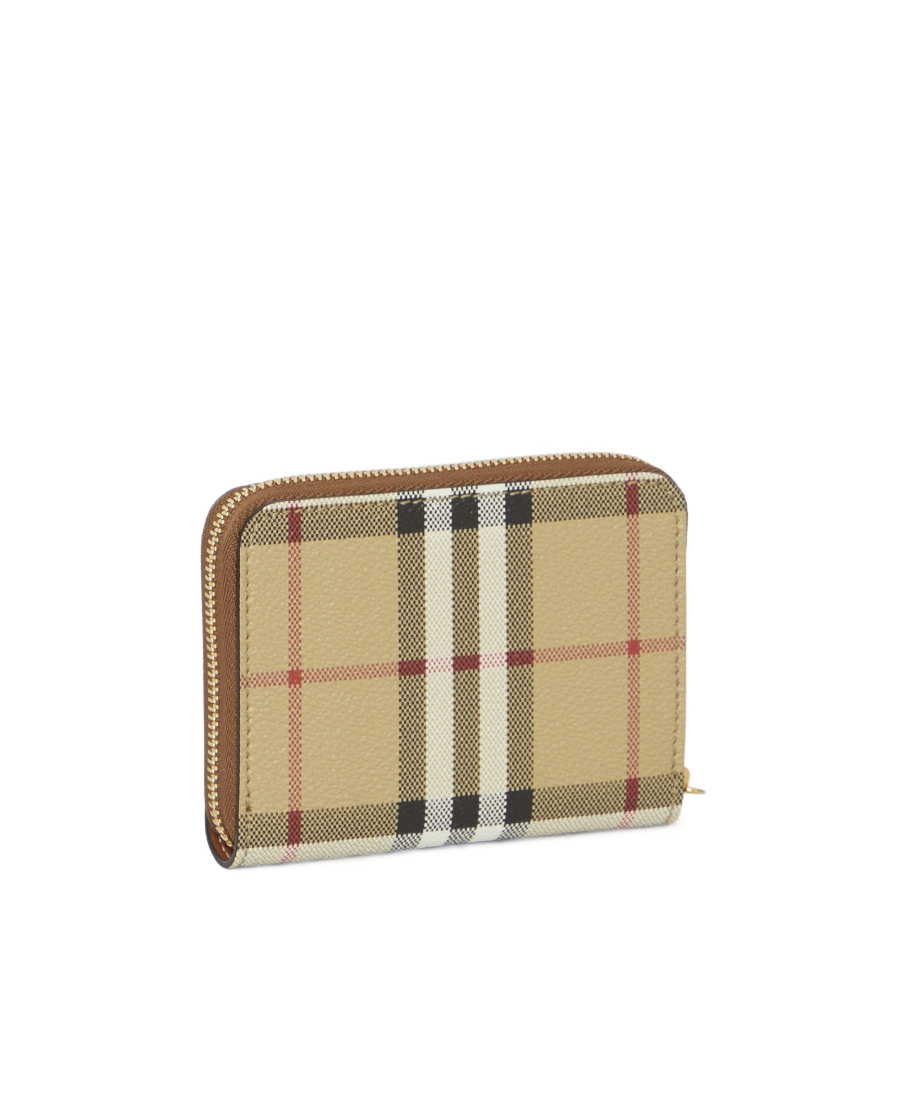 Burberry Structured Check Pattern Wallet With Zip Closure In Nude