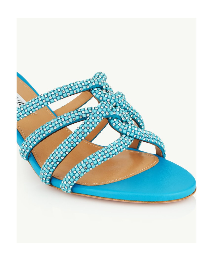 Aquazzura 60mm Crystal-embellished Leather Mules In Blue