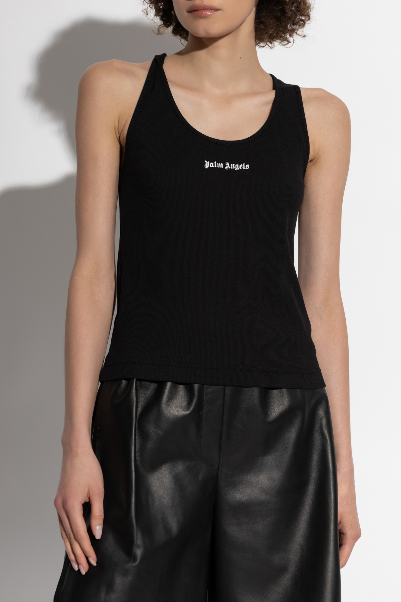 Palm Angels Logo Embroidered Ribbed Tank Top In Black