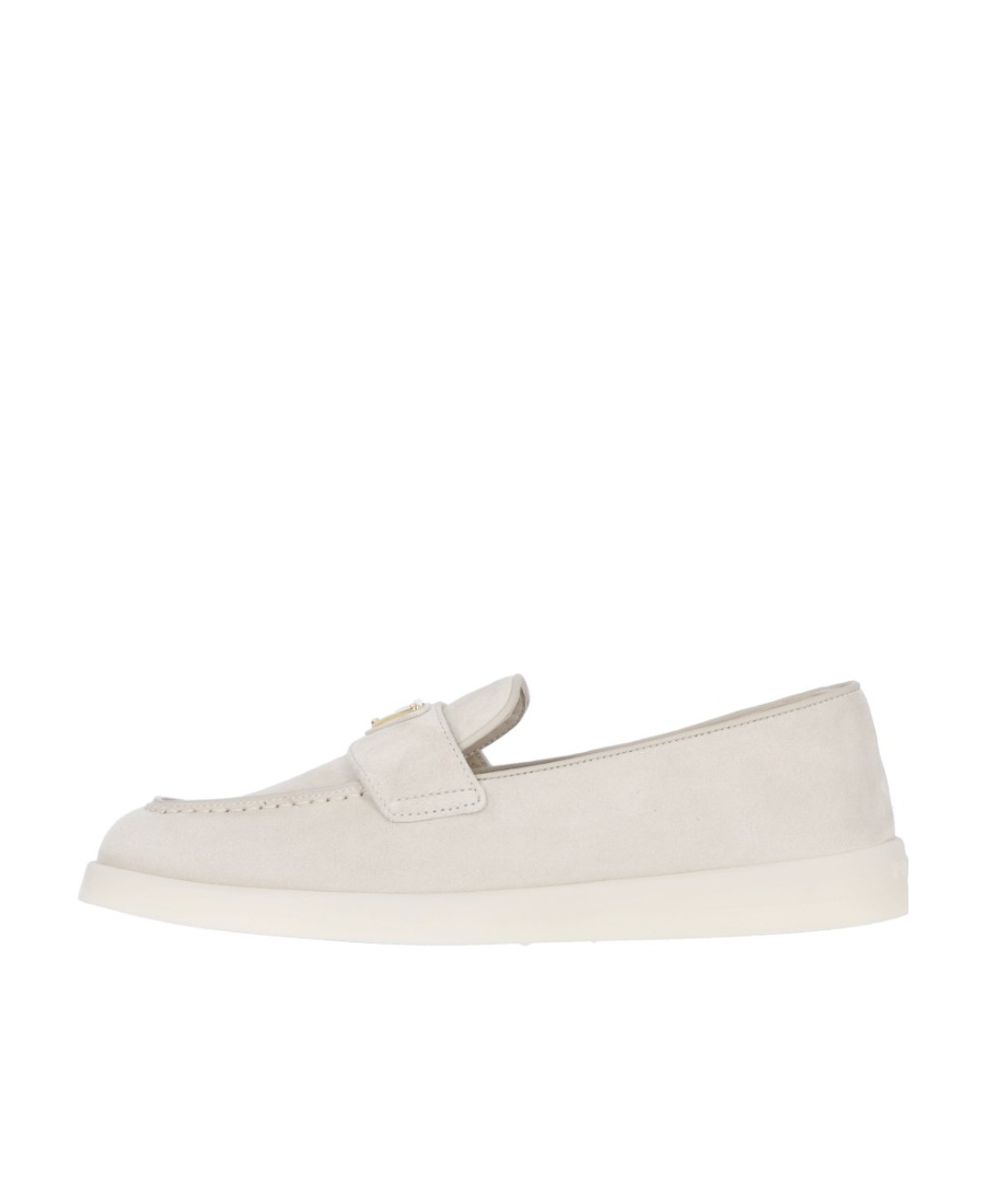 Prada Triangle-logo Suede Loafers In Nude