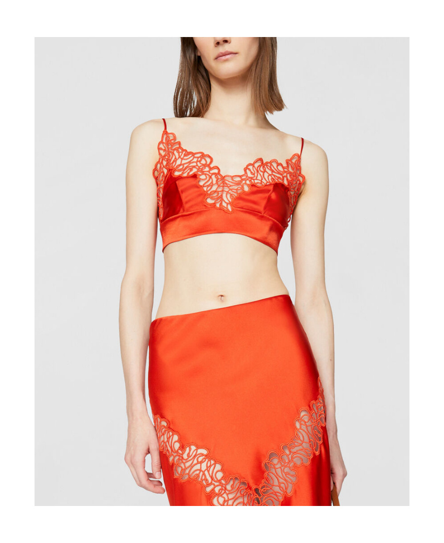 Stella Mccartney Embroidered Tulle And Satin Bra Top In Red
