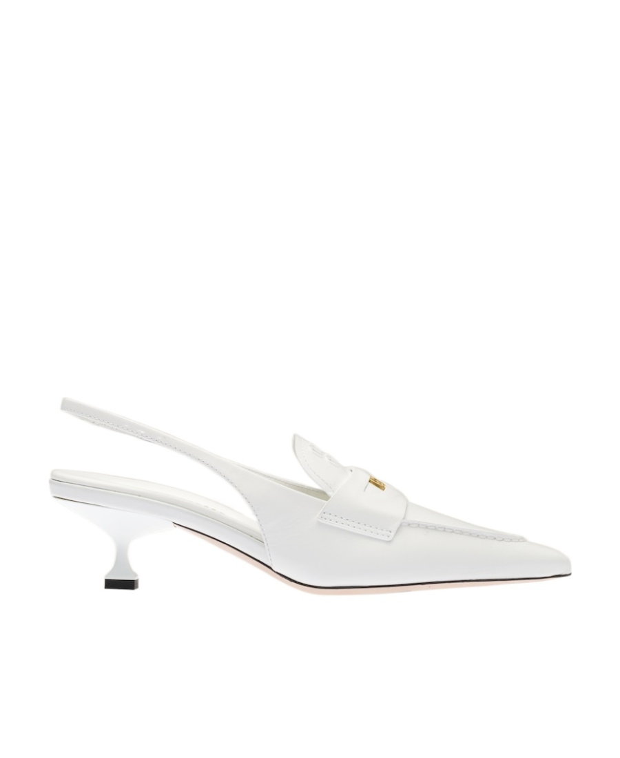 Miu Miu Leather Penny Loafers In White