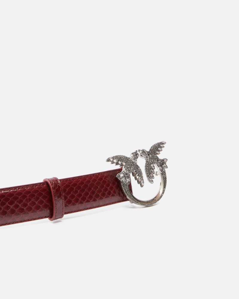 Pinko Galleria 3-cm Belt In Glossy Python Skin In Red