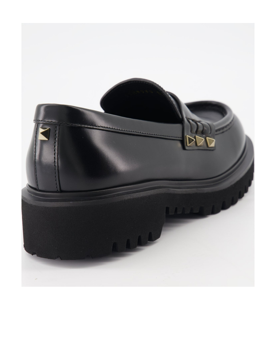 Shop Valentino Rockstud Calfskin Loafer In Black