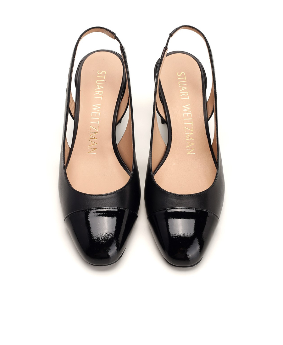 Stuart Weitzman 'sleek' Black Slingback Pumps With Block Heel In Black