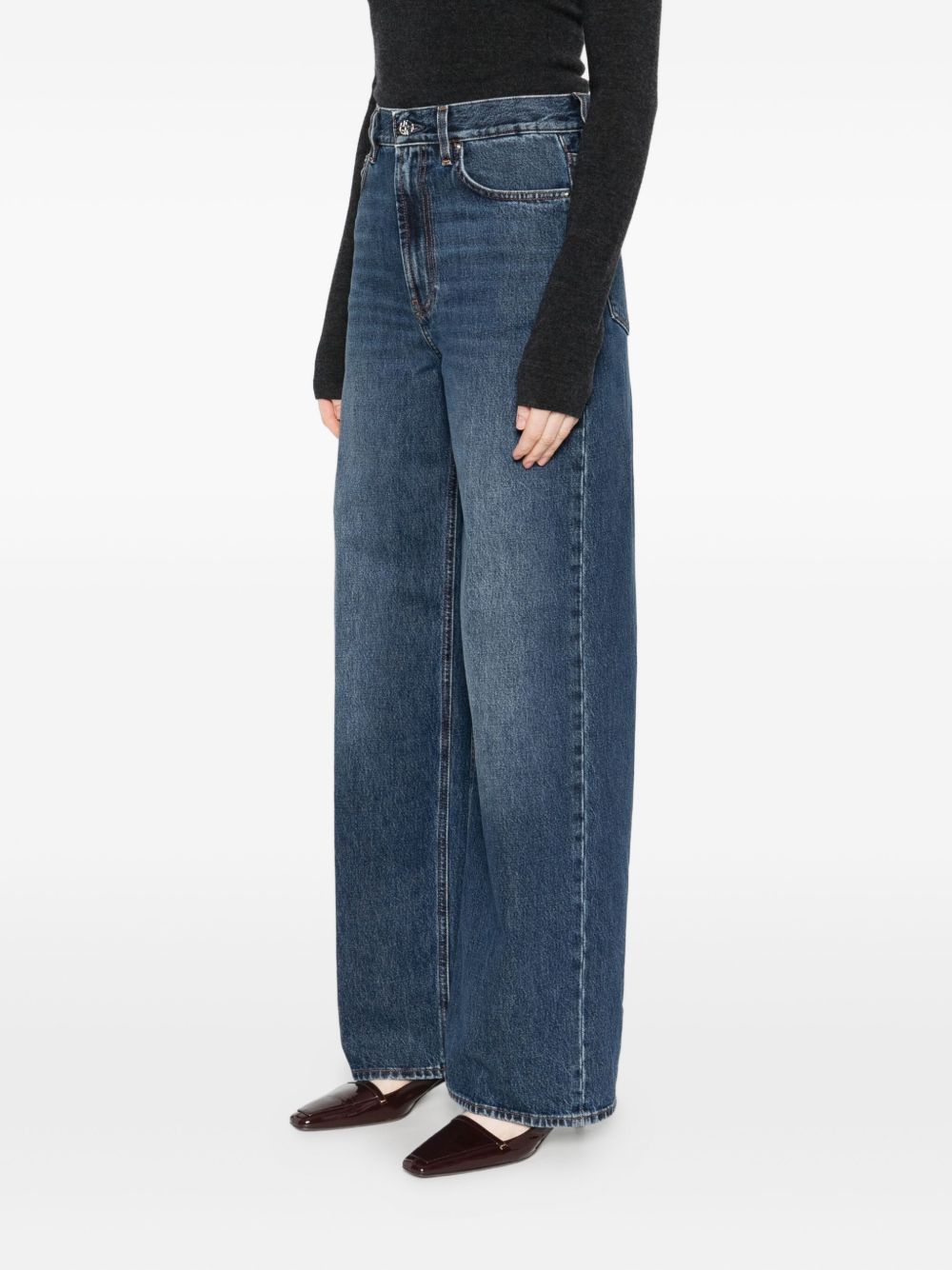 Totême High Waist Loose Leg Denim Trousers In Blue