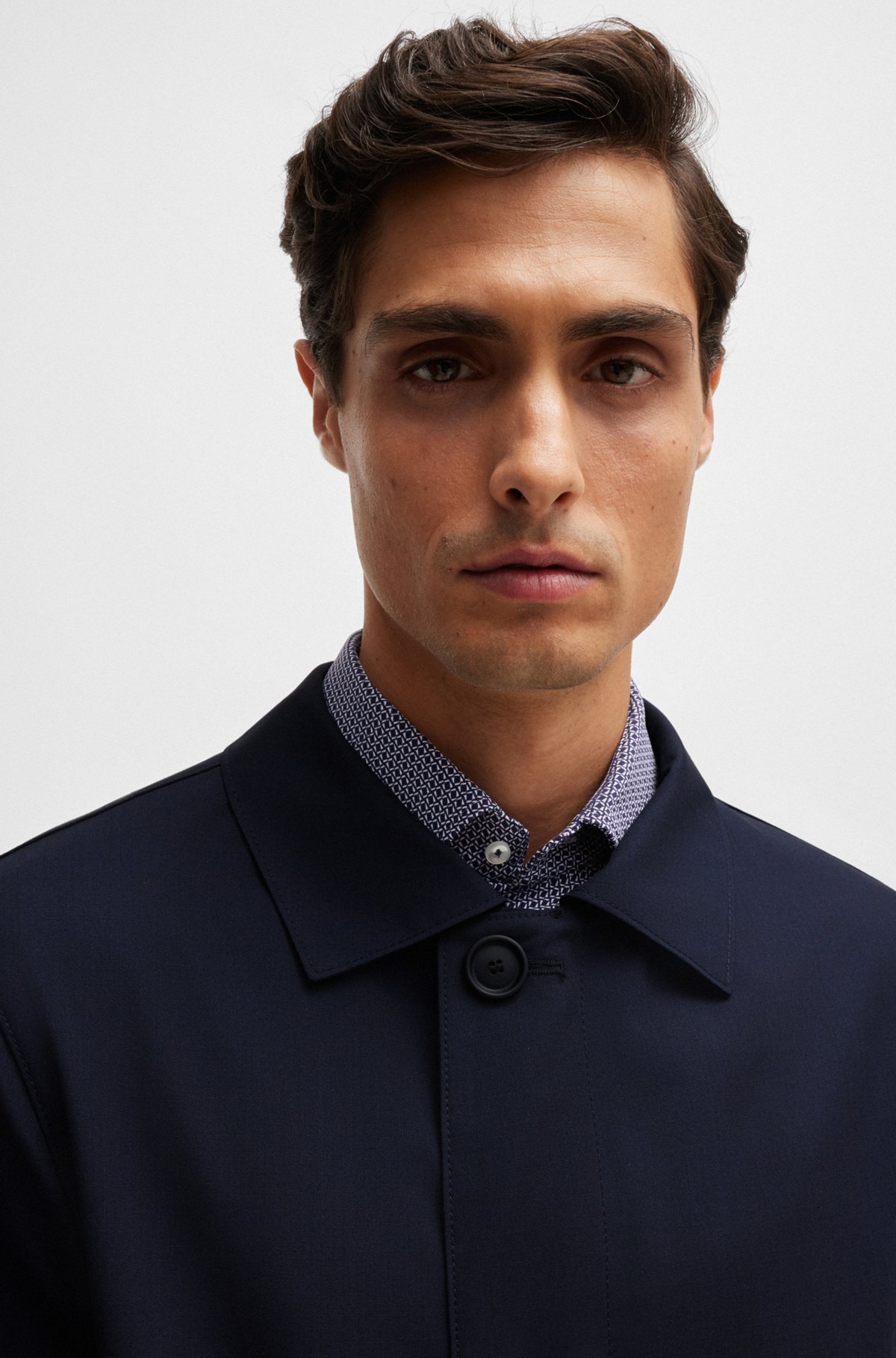 Hugo Boss Waterproof Coat Blended With Wool In Black