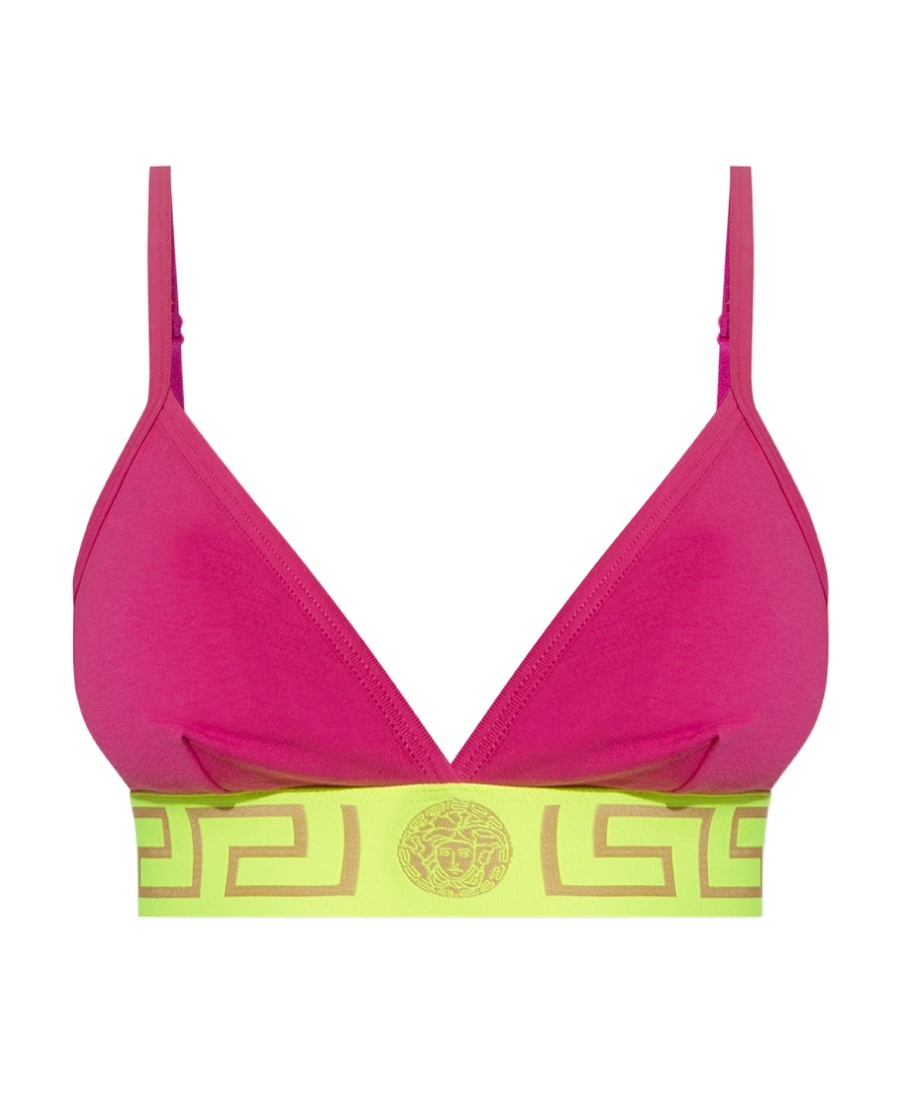 Versace Pink & Green Greca Border Bra In Pink