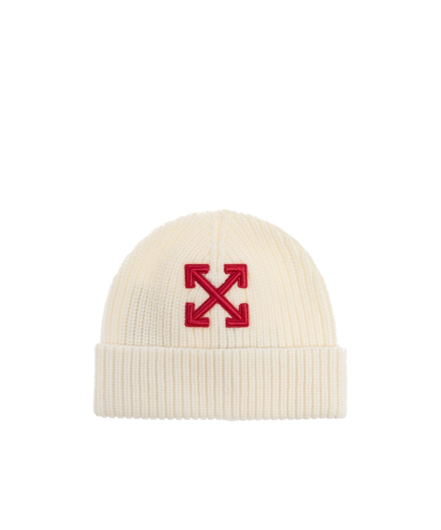 Off-white Arrow-embellished Ribbed Beanie In White
