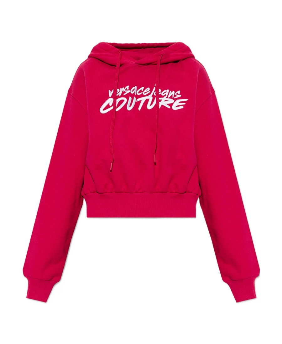 Versace Jeans Logo-embroidered Cropped Hoodie In Red