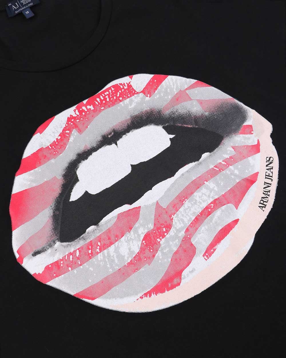 Shop Armani Jeans Printed T-shirt With Round Neck In Black