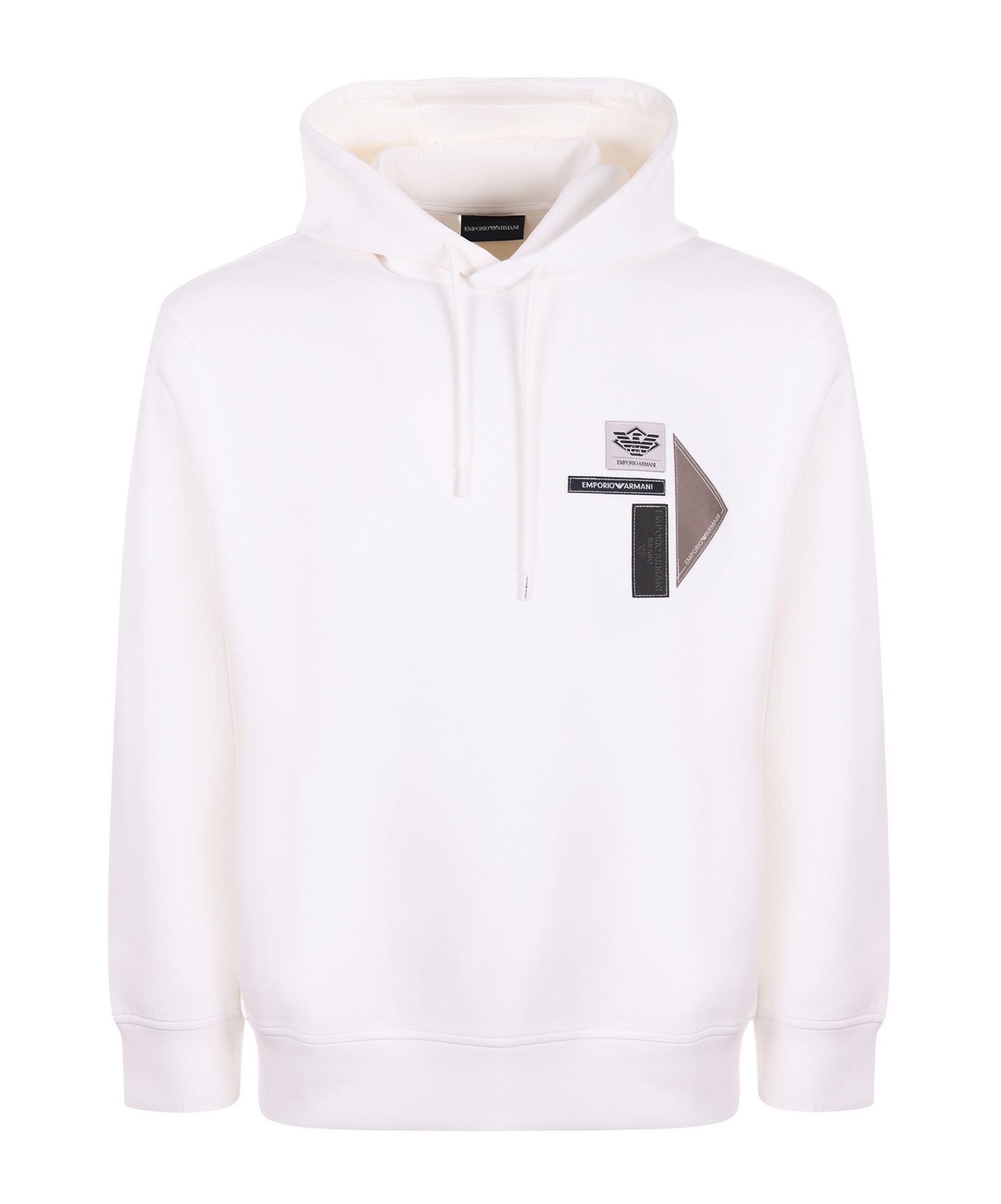 Emporio Armani Logo Patch Drawstring Hoodie In White