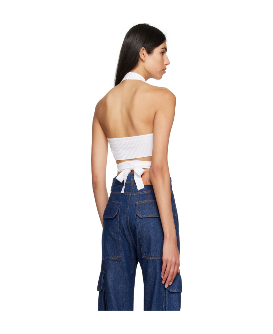 Msgm White Wrap Tank Top In Blue