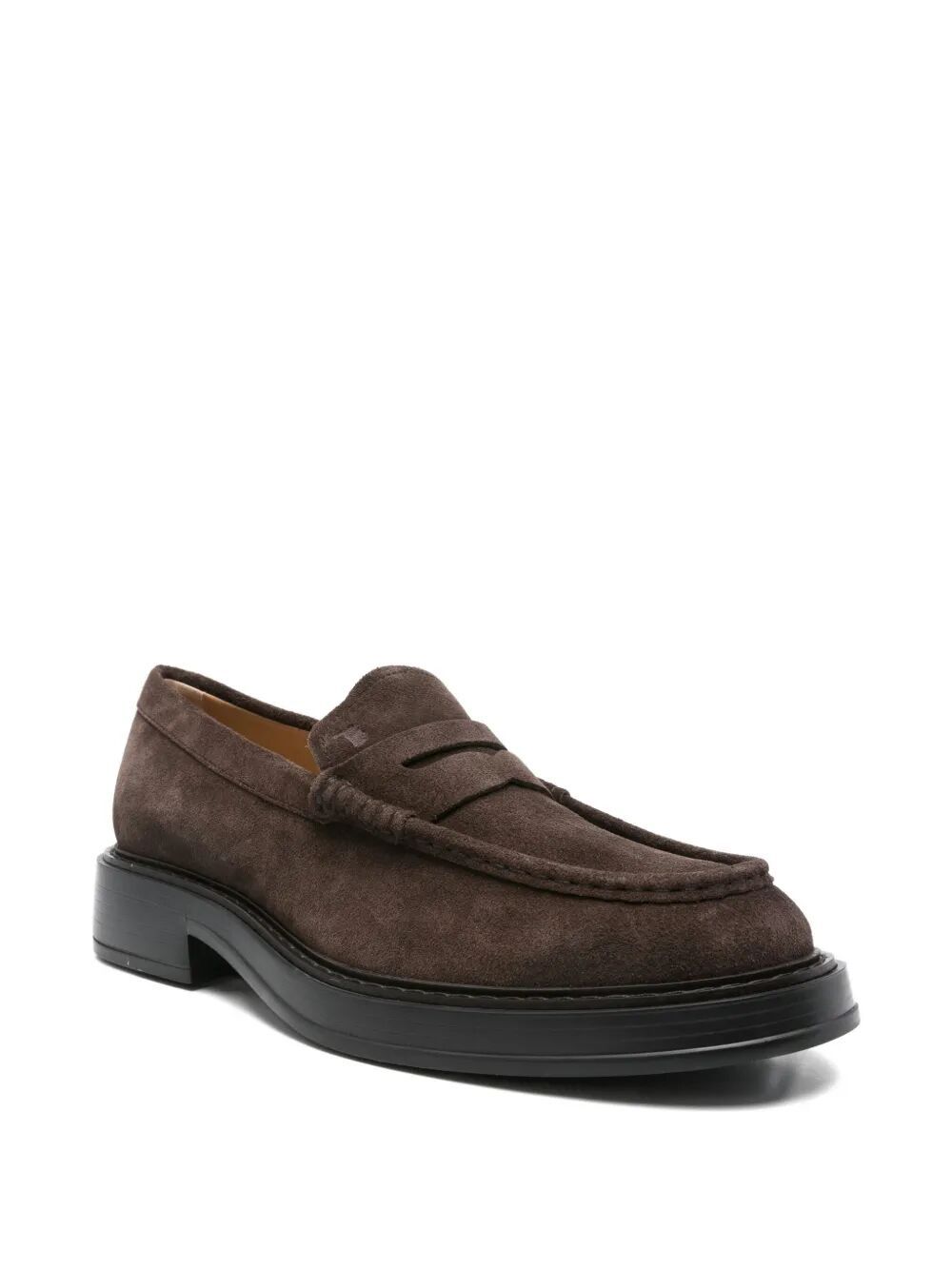 Tod's Round Toe Suede Finish Loafers With Rubber Sole In Black