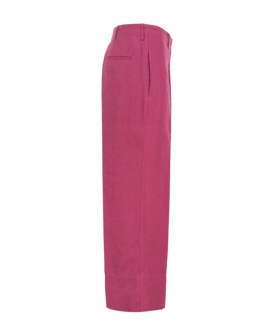 Max Mara Cropped Linen Tailored Trousers In Pink