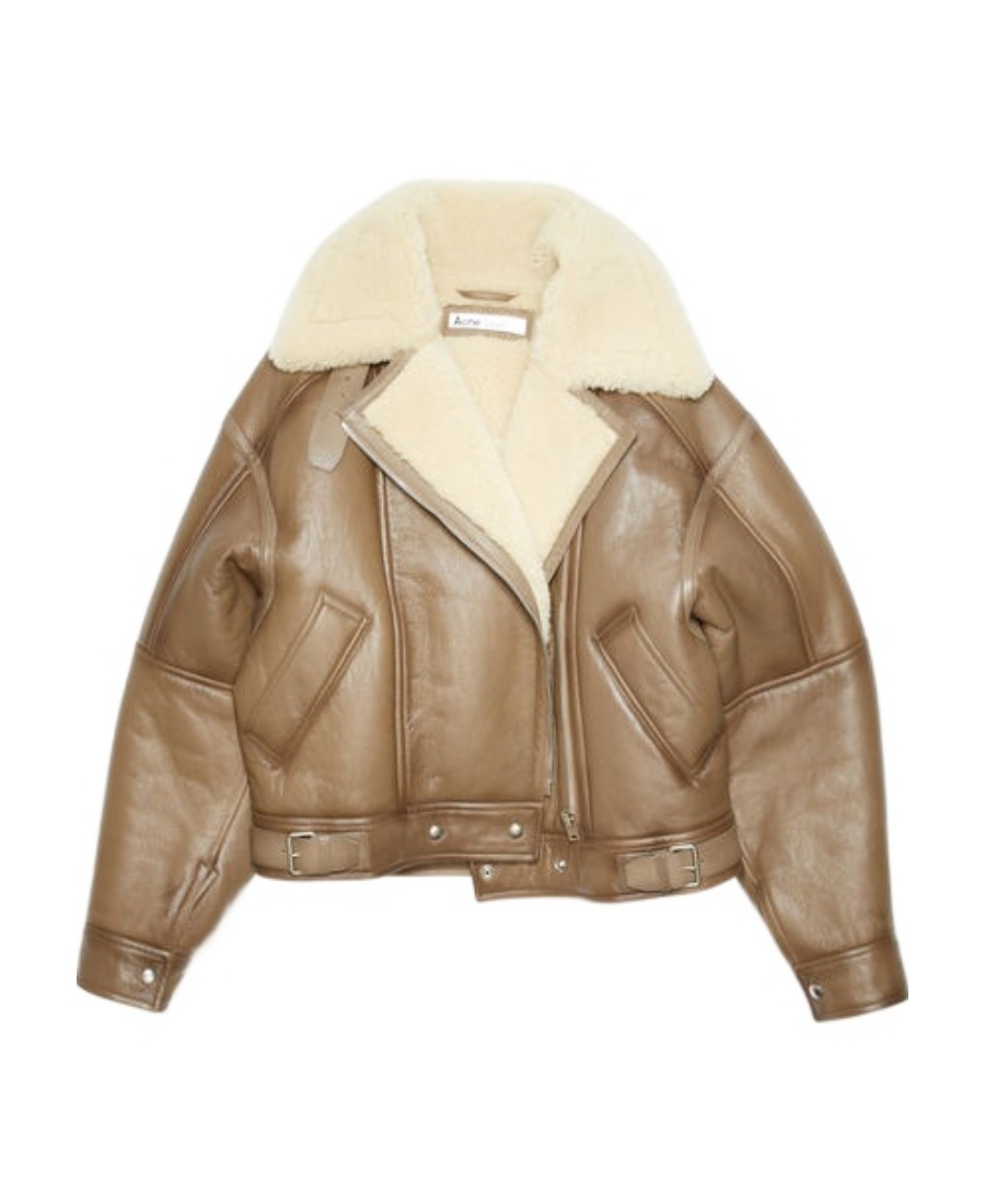 Acne Studios Leather Shearling Jacket In Multicolor