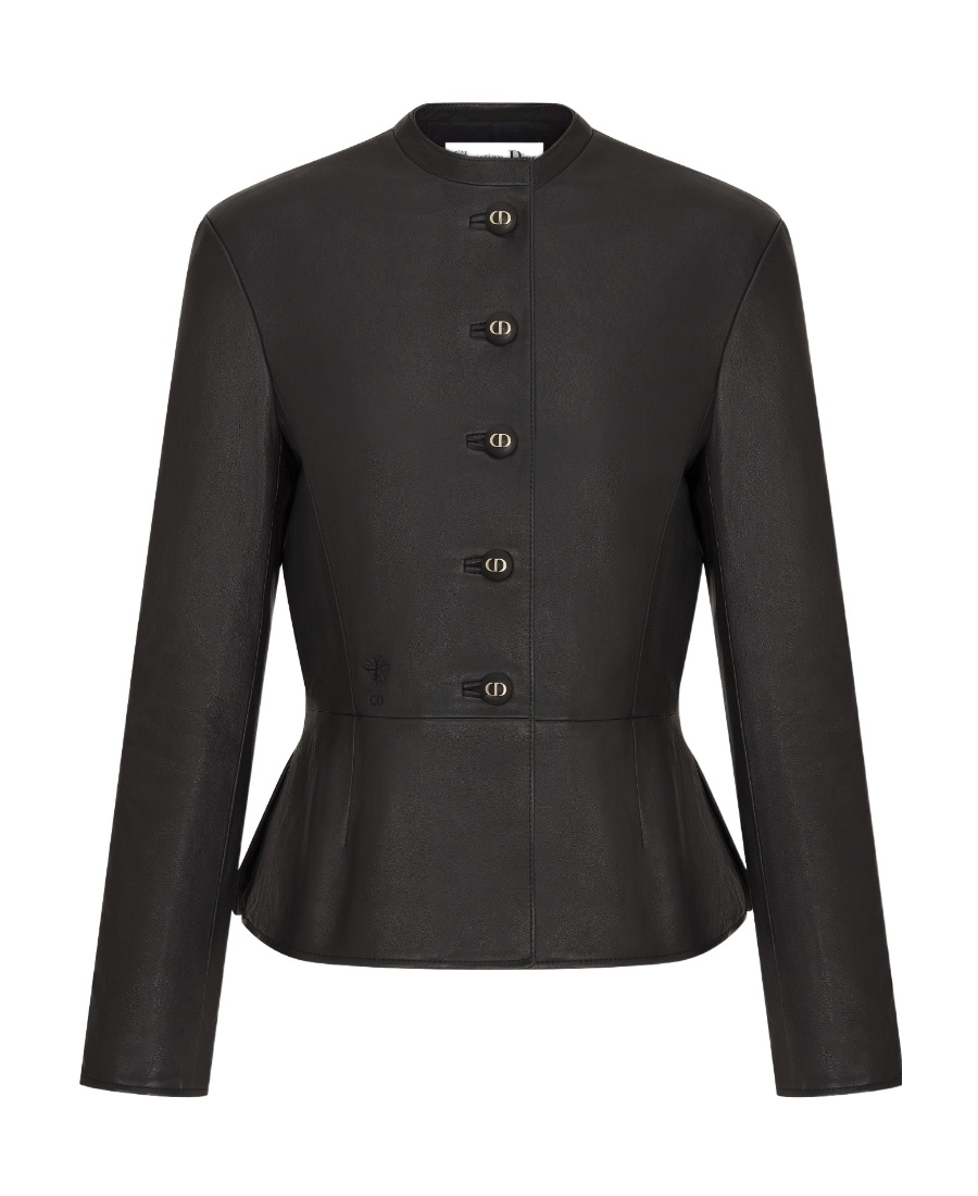 Dior Button Leather Jacket In Black