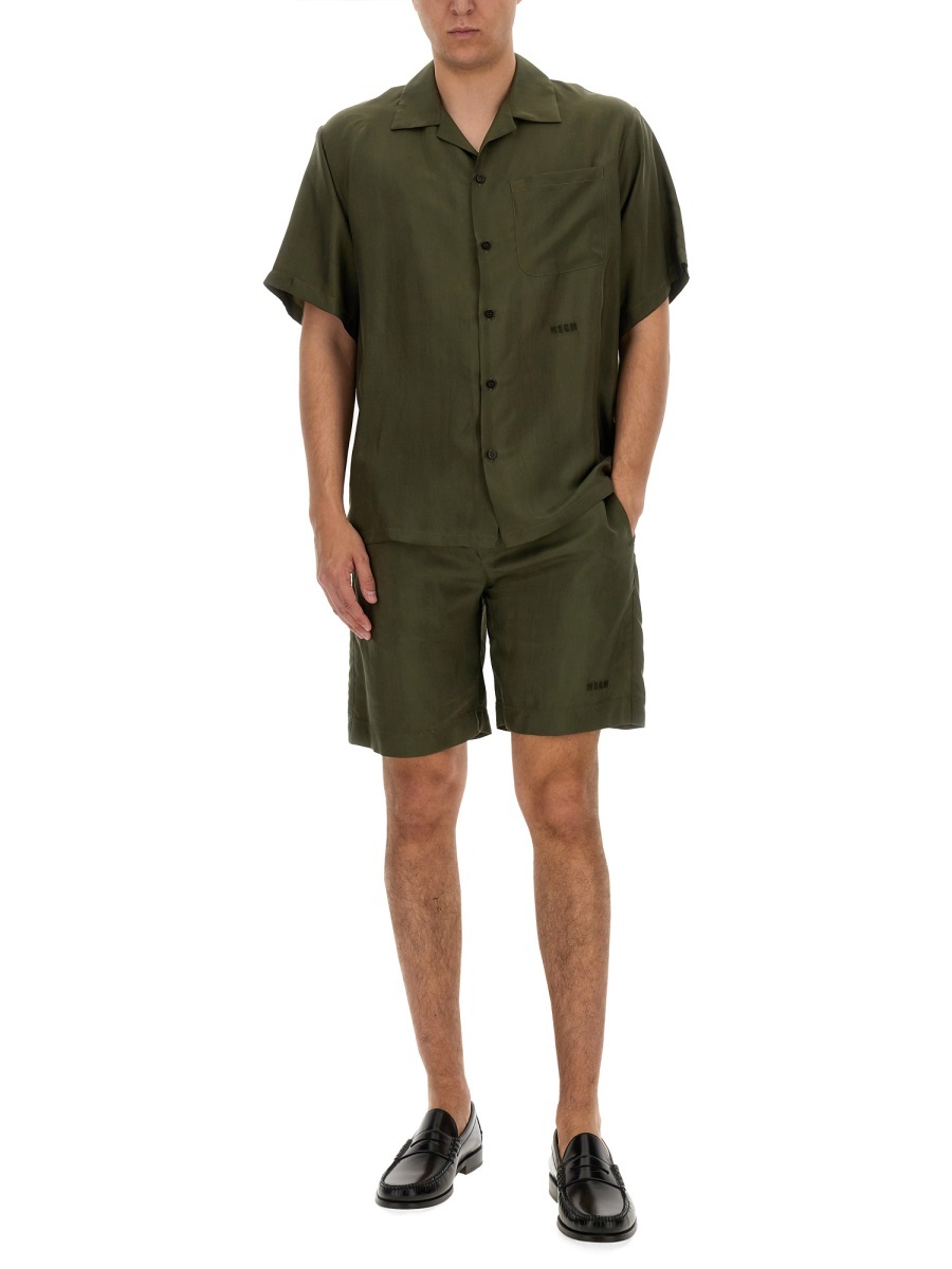 Msgm Elastic Waistband Cupro Bermuda Shorts In Multicolor