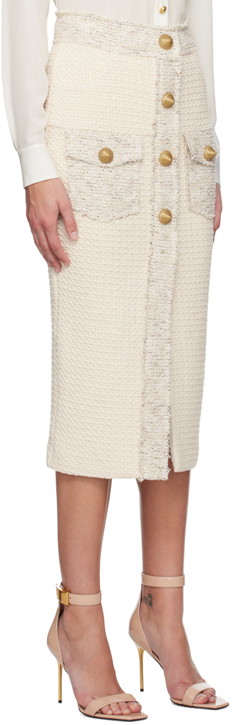 Balmain Button-detail Bouclé-tweed Pencil Skirt In White