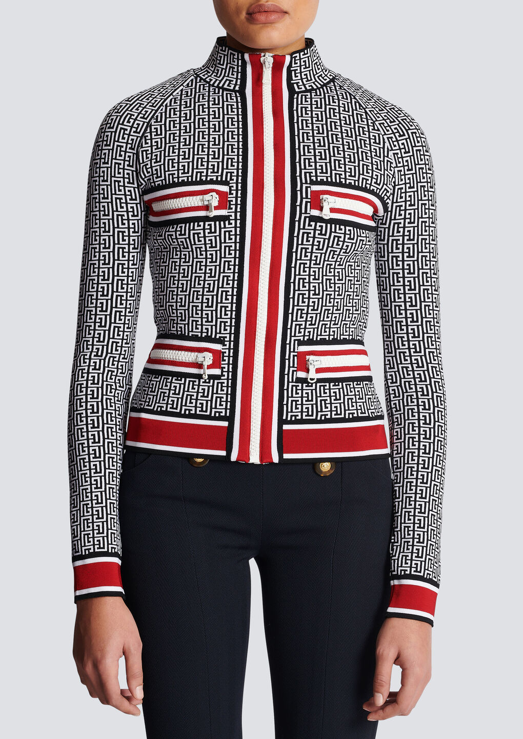 Balmain Monogrammed Knit Jacket In White