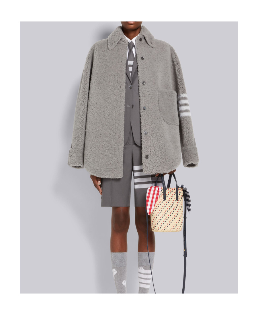Thom Browne 4-bar Oversized Shirt Jacket In Gray