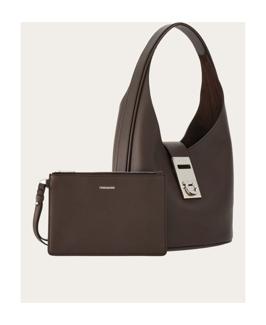 Shop Ferragamo Salvatore Logo Engraved Shoulder Bag In Black
