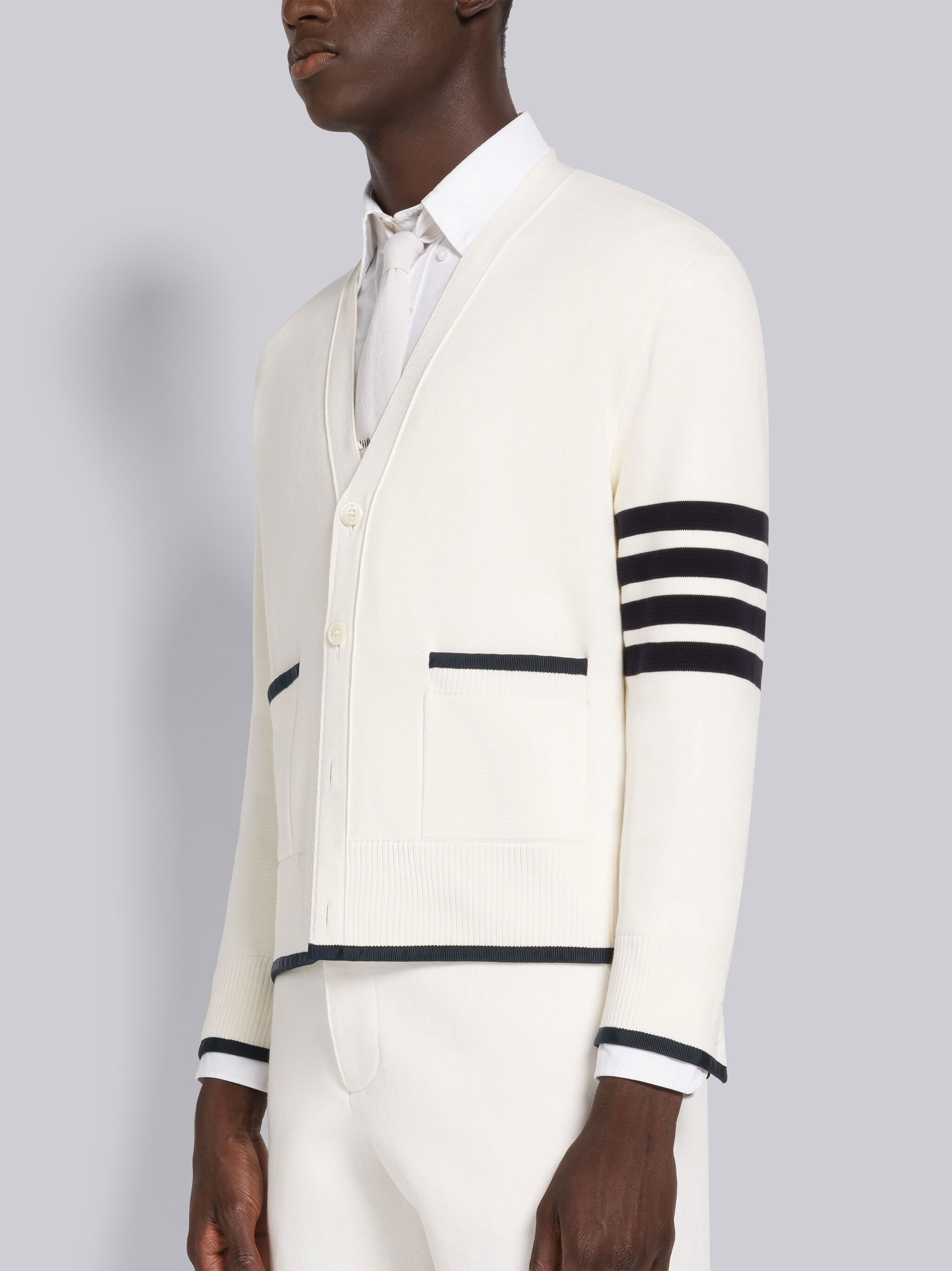 Thom Browne 4-bar Striped Cardigan In White