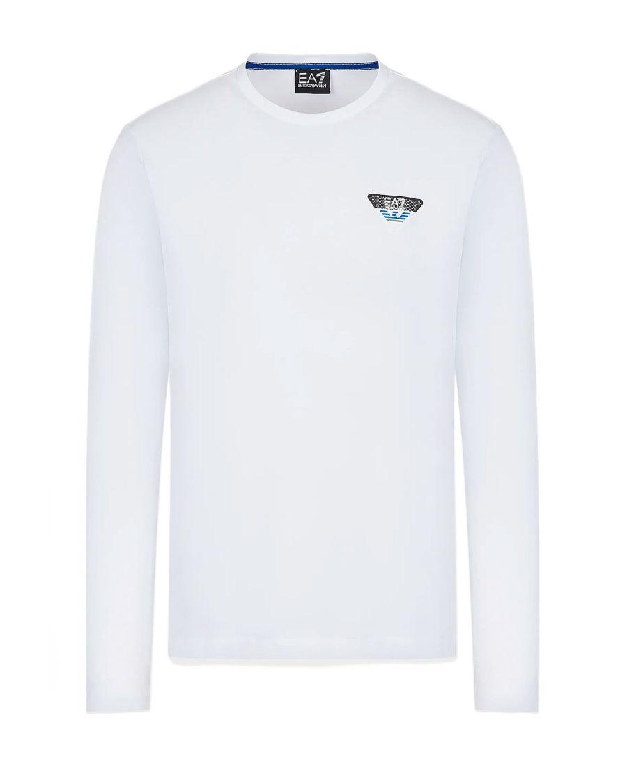 Ea7 T-shirt With Round Neck And Long Sleeves In White