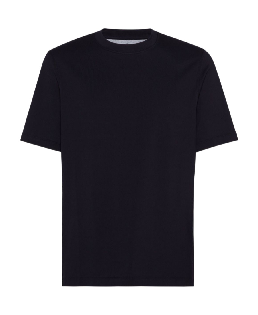 Brunello Cucinelli Double Layer Crewneck T-shirt Featuring Elegant Piping In Black