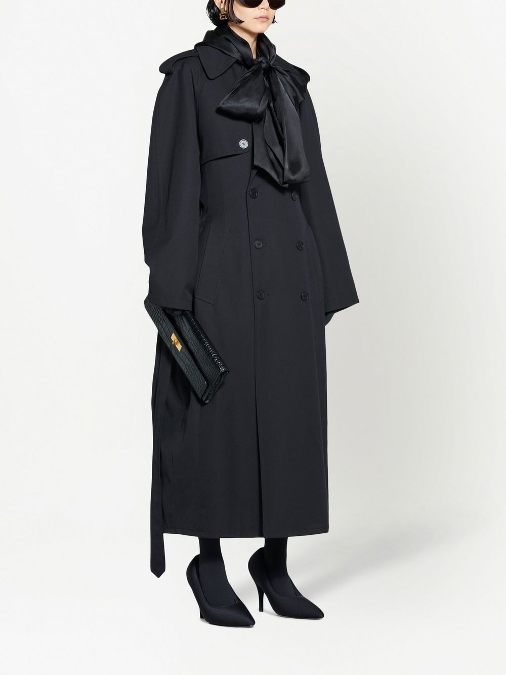 Balenciaga Doppelreihiger Trenchcoat In Black
