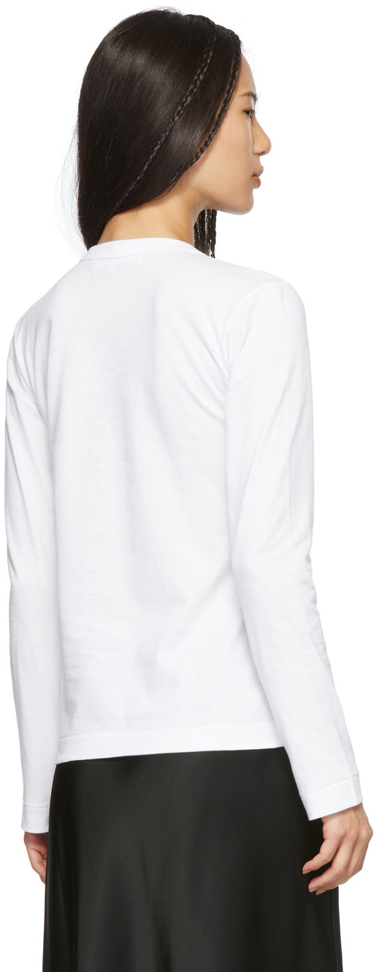 Comme Des Garçons Play White Heart Patch Long Sleeve T-shirt In White