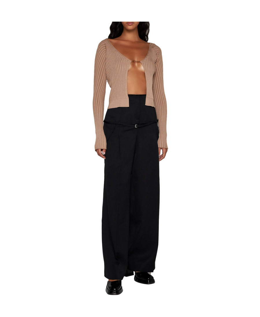 Jacquemus Logo Plaque Long-sleeved Cardigan In Nude