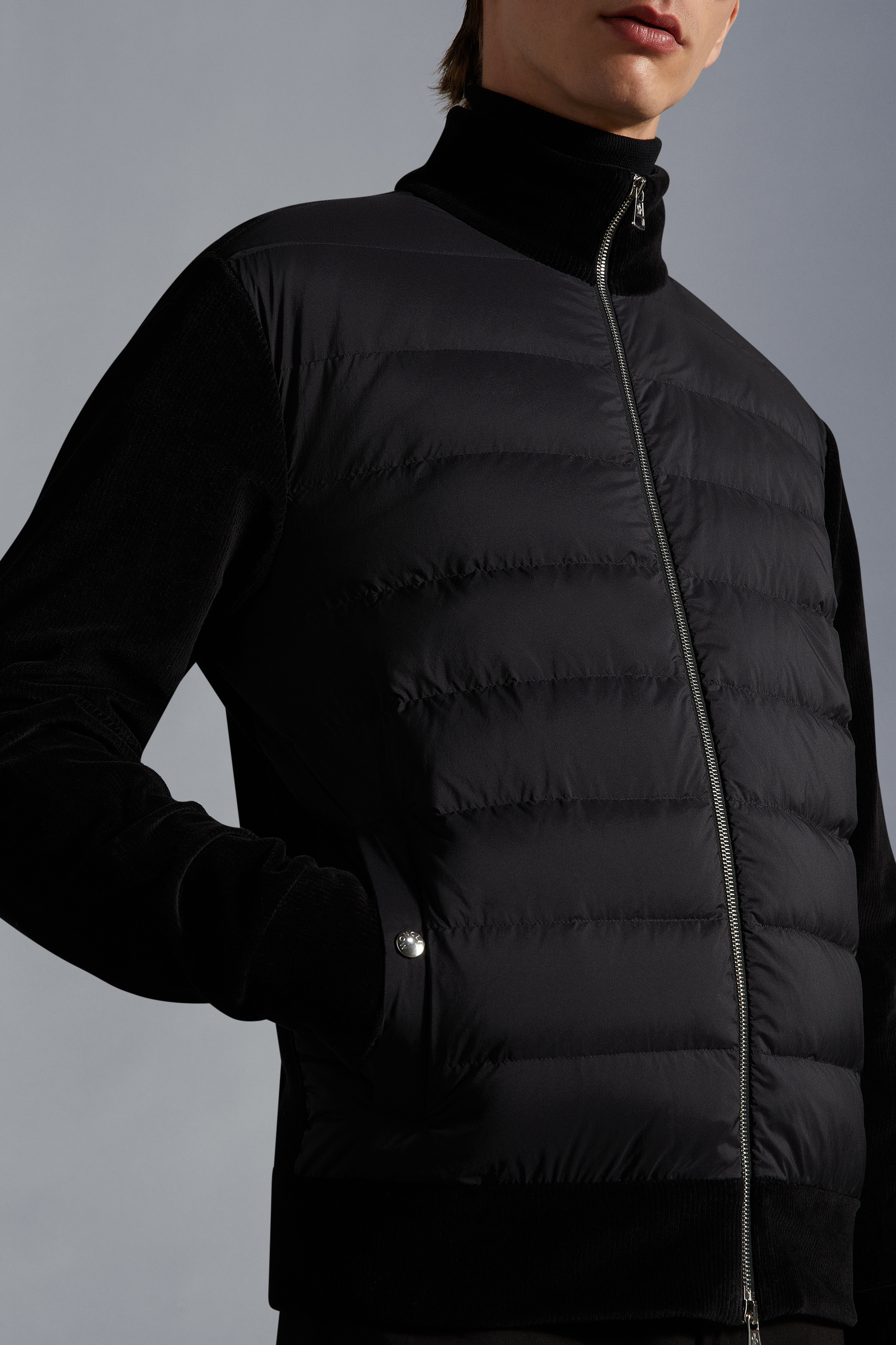Moncler Padded-panel Zipped-up Jacket In Black