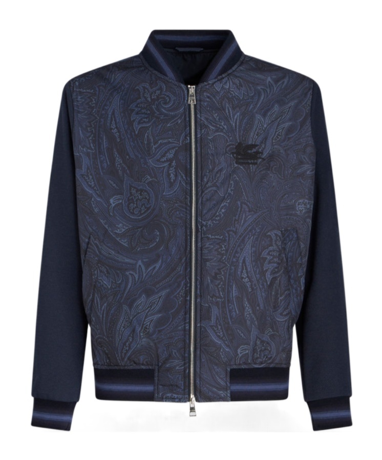 Etro Logo-embroidered Paisley-print Bomber Jacket In Black