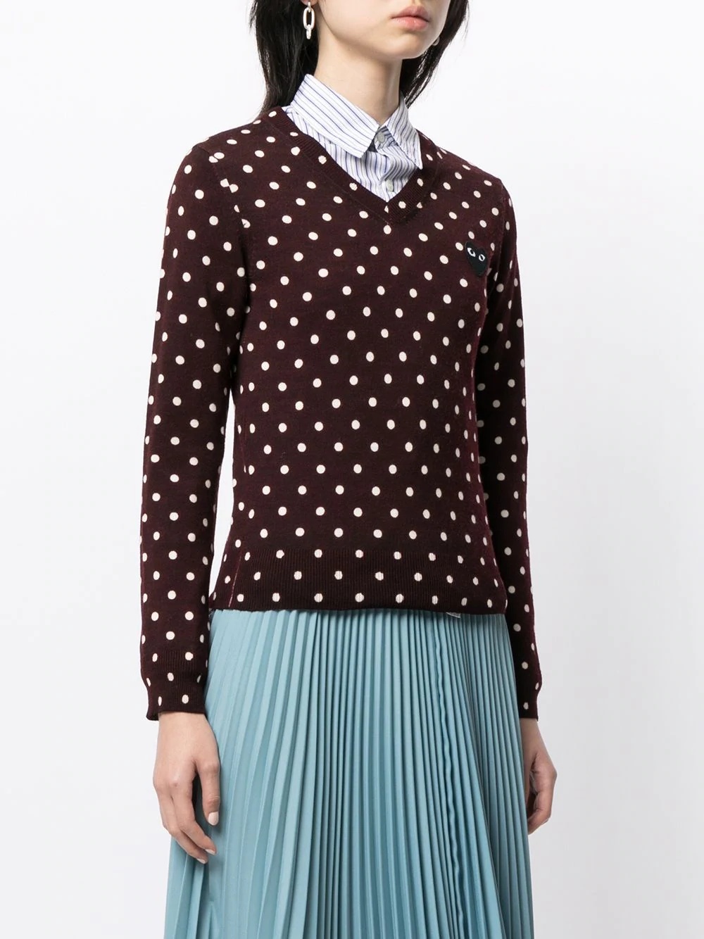 Comme Des Garçons Play Polka Dot-print V-neck Jumper In Black