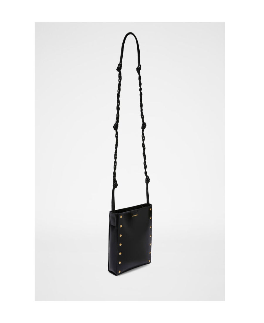 Jil Sander Tangle Medium Black Leather Shoulder Bag In Black