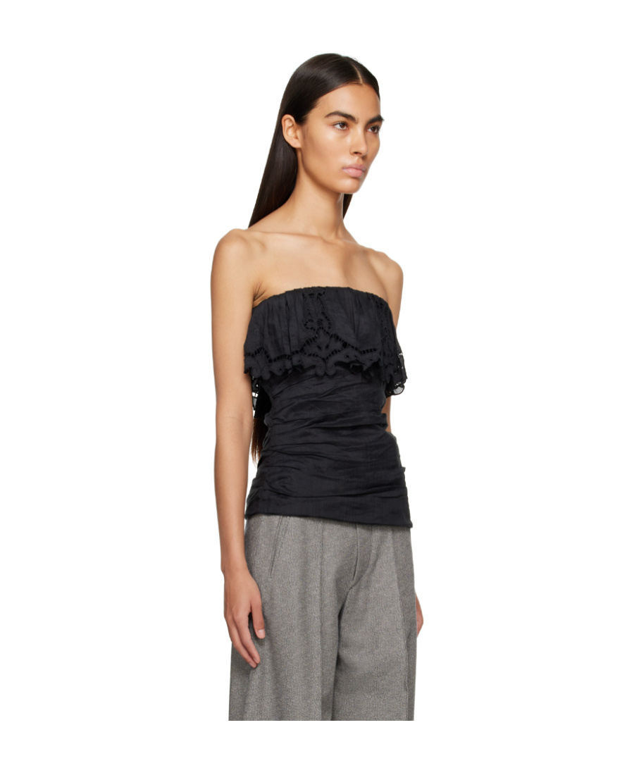 Isabel Marant Sleeveless Top With Ruffle Neckline And Detailing In Black