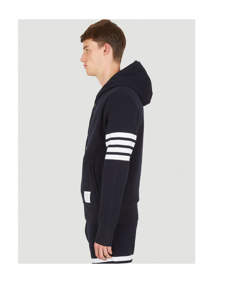 Thom Browne 4-bar Zip-up Hooded Sweatshirt In Blue