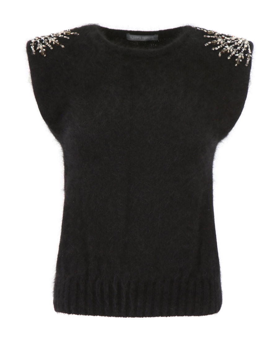 Alberta Ferretti Rabbit Hair Crystal Inlaid Pullover In Black