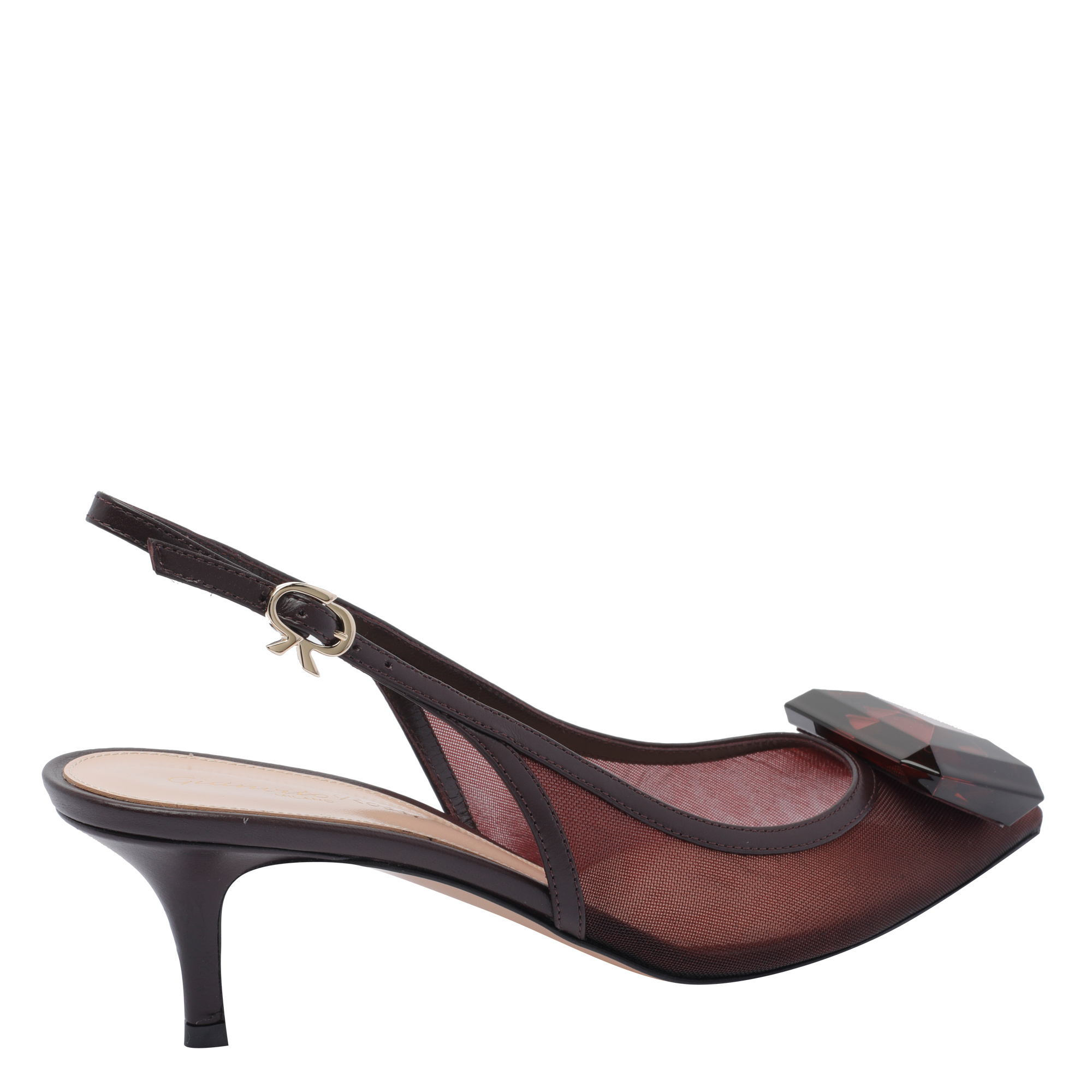 Gianvito Rossi Gem Embellished Mesh Detailing Kitten Heel Pumps In Black