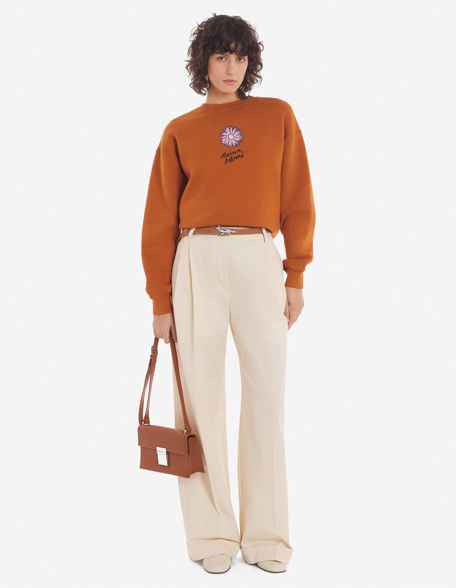 MAISON KITSUNÉ LOGO-EMBROIDERED PLEATED STRAIGHT TROUSERS